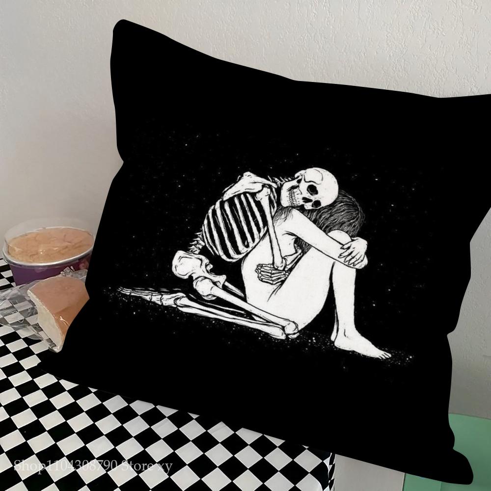 1pc Anatomical Skeleton Chalkboard Pillow Case Square Bedroom Sofa Leisure Comfort Cushion Car Living Room Home Decoration