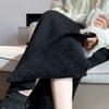 Winter Fleece Lined High Waist Thick Knit Long Skirt with Slit Straight Tube
