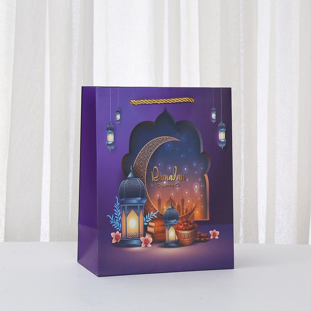 6/10pcs Eid Ramadan Islamic Gift Bags Luxury Paper Tote Bags with Lantern Mosque Prints for Party Favors