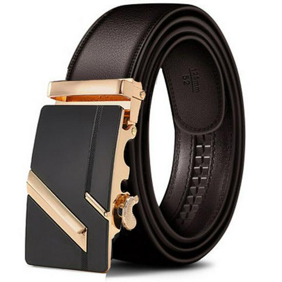 Men's Extra Long Khaki Leather Belt with Automatic Buckle - 140-150cm Casual Business Cowhide Waist Belt