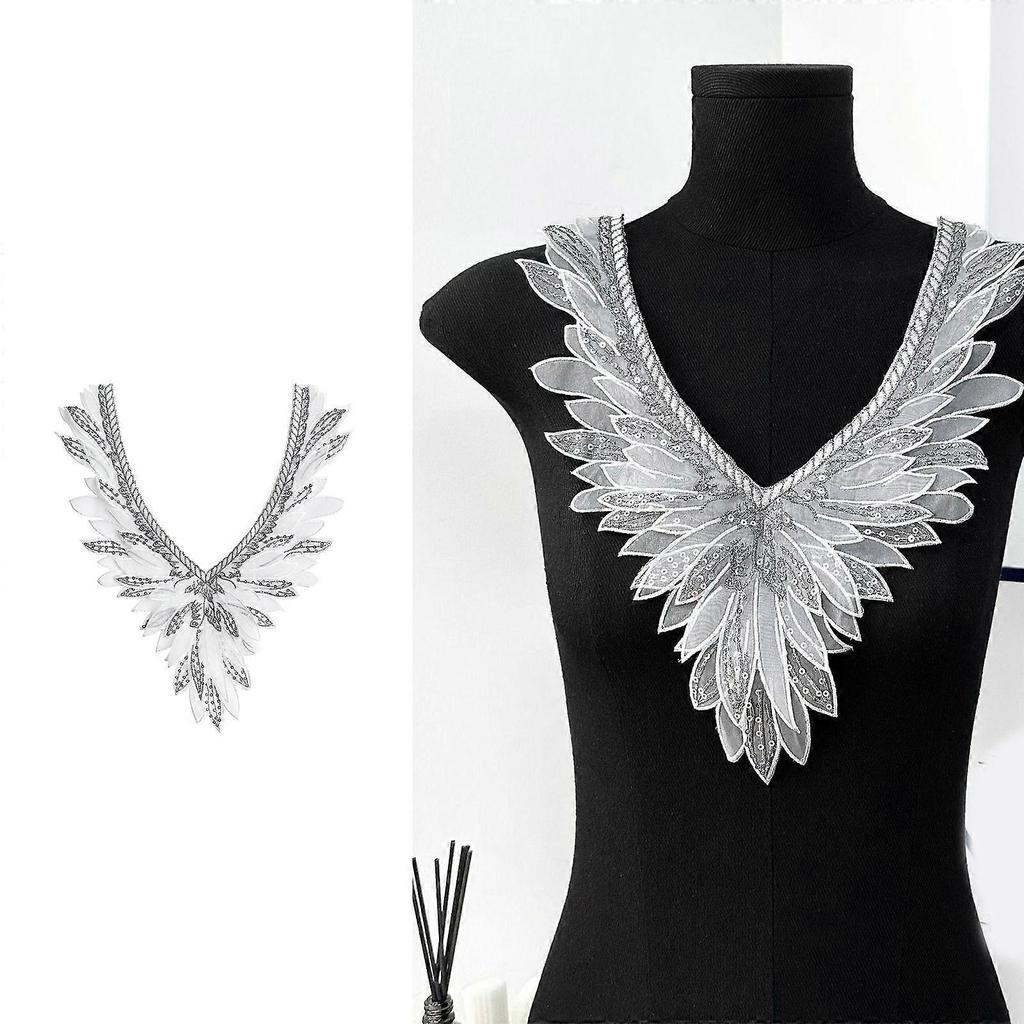 Professionelle Engelsschwingen-Stickerei Abnehmbarer Kragen Doppellagige Organza-Halsverzierung Für Tägliche Outfits Mehrfarbig