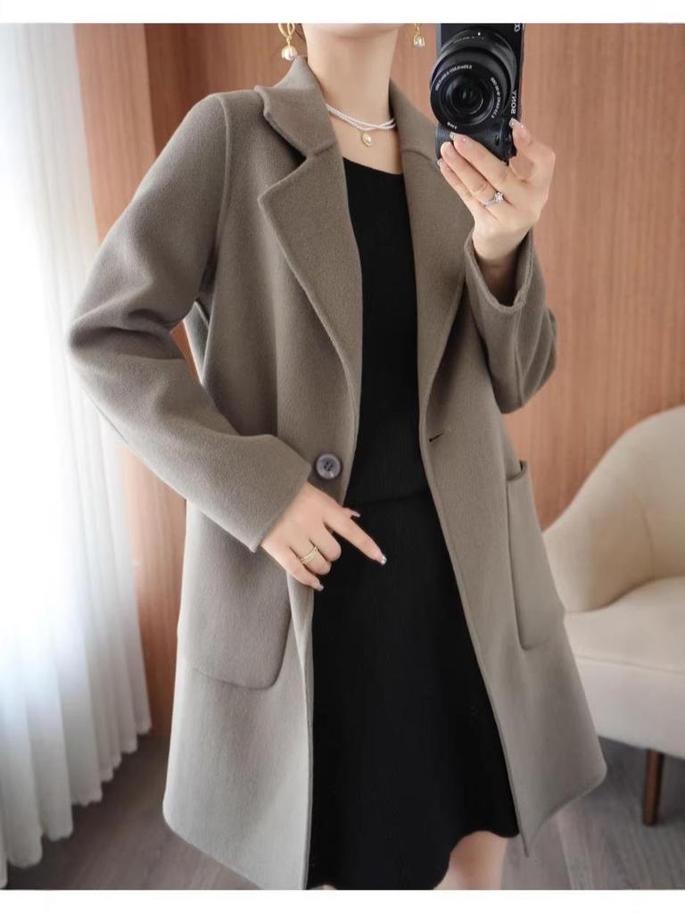 Cappotto Donna Mezzalunghezza Double-Sided in Cashmere, Collezione Autunno/Inverno 2025, Capospalla Puro Lana Taglie Petite & Plus