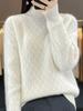 2023 Loose Fit High Neck Wool-Blend Sweater with Diamond Pattern for Autumn & Winter