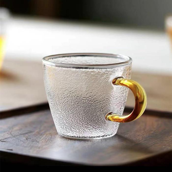 Japanese-Style Borosilicate Glass Tea Cup with Fish Scale Hammer Pattern and Handle, Ideal for Kung Fu Tea Set