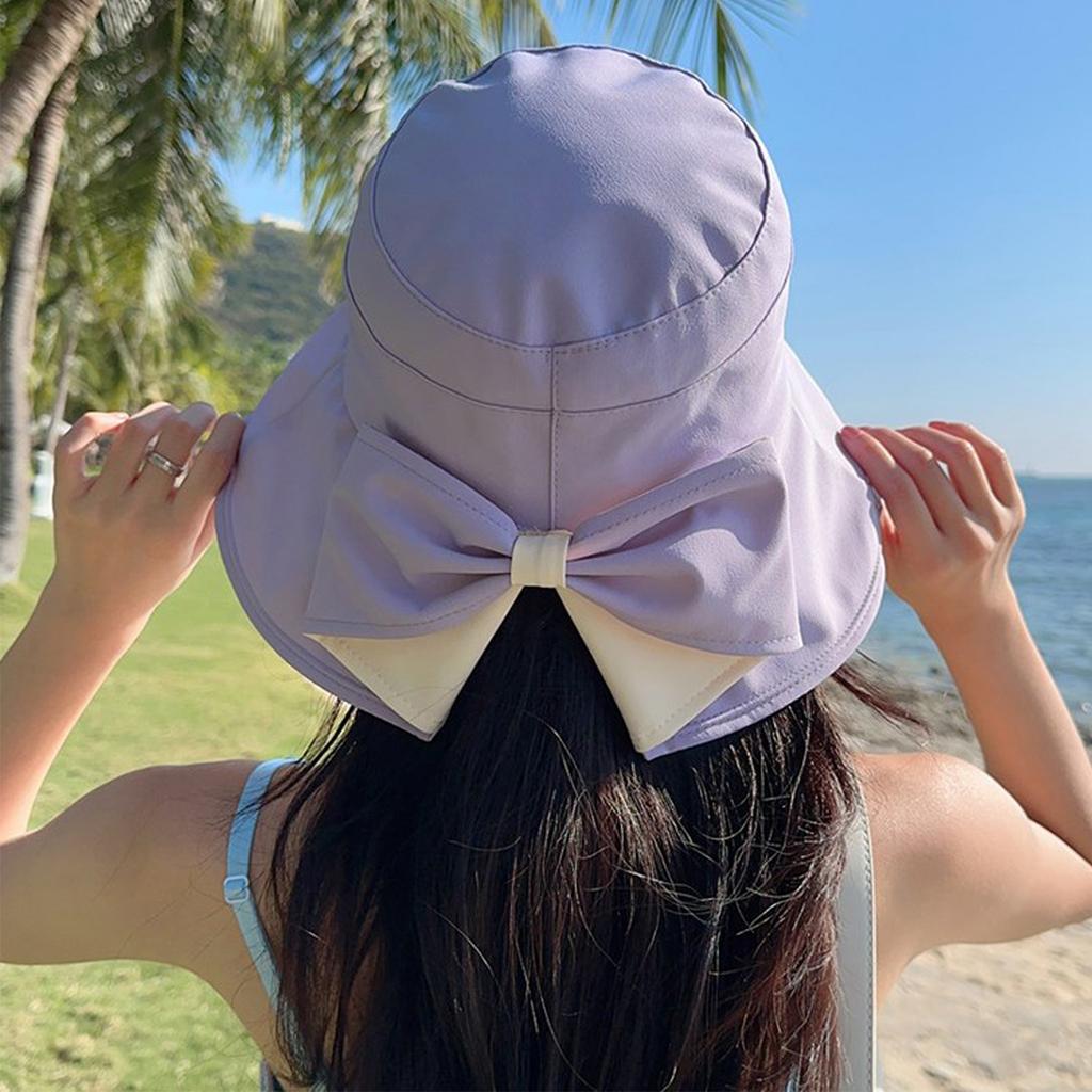 Women's Fashion Bowknot Big Brim Sun Visor Bucket Hat
