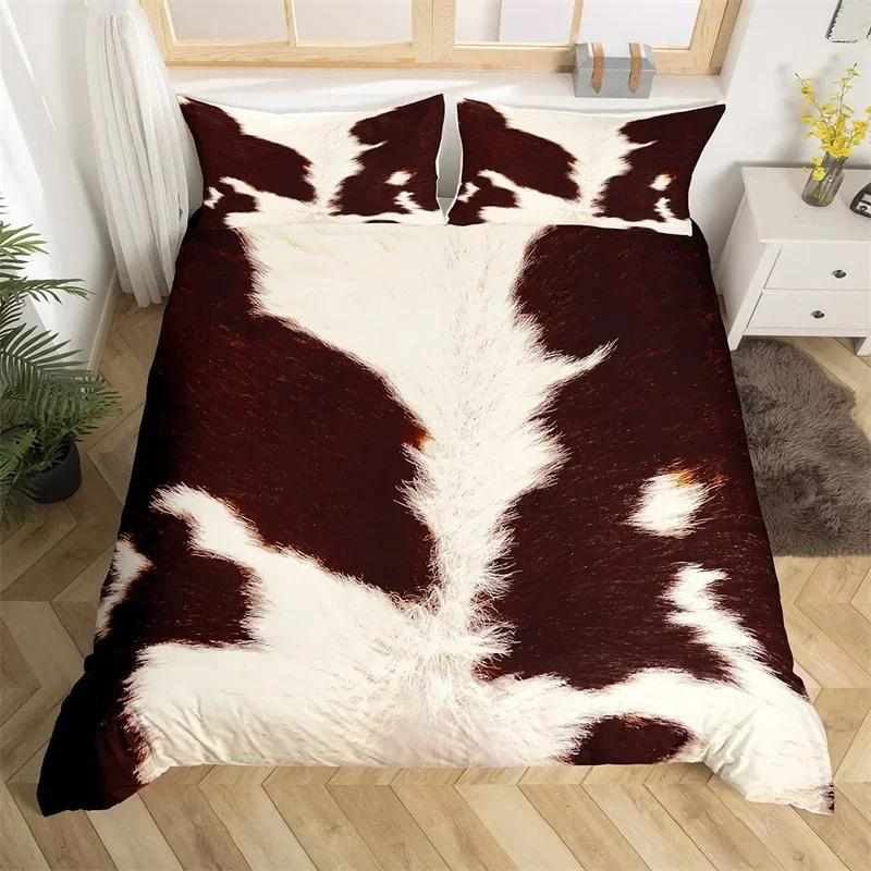 Cowhide Duvet Cover Twin King Farm Animal Bedding Set Western Patchwork Comforter Cover Microfiber Cow Fur Print Bedspread Cover