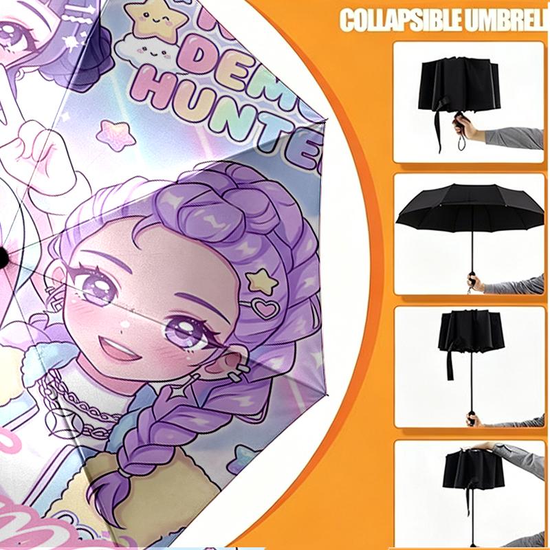 Custom Name Personalized KPop Demon Hunters Print Umbrella, Auto Open Close, 8‑Rib Sturdy Frame, Commute Camping Hiking Use, Birthday Gift