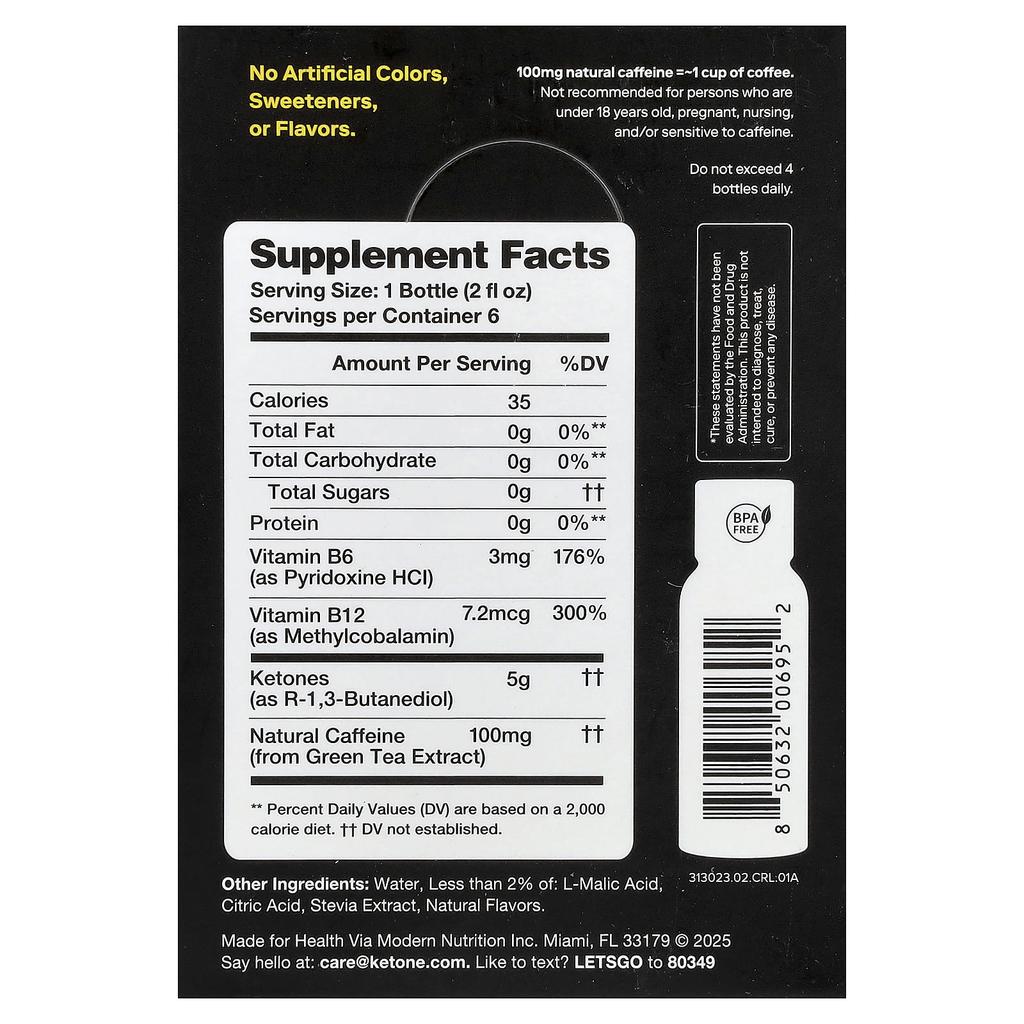 Ketone-IQ, Energy Shots, Raspberry Lemonade, 6 Bottles, 59ml (2 fl oz) Each