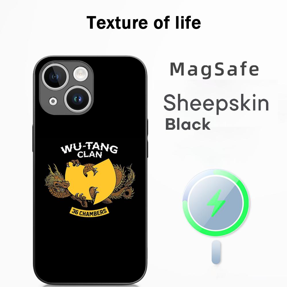 Fashion Trends WU-T-TANG CLANs ins Phone Case For iPhone 16 15 14 13 12 11 Plus Pro Max  High-end Luxury Magsafe Sheepskin
