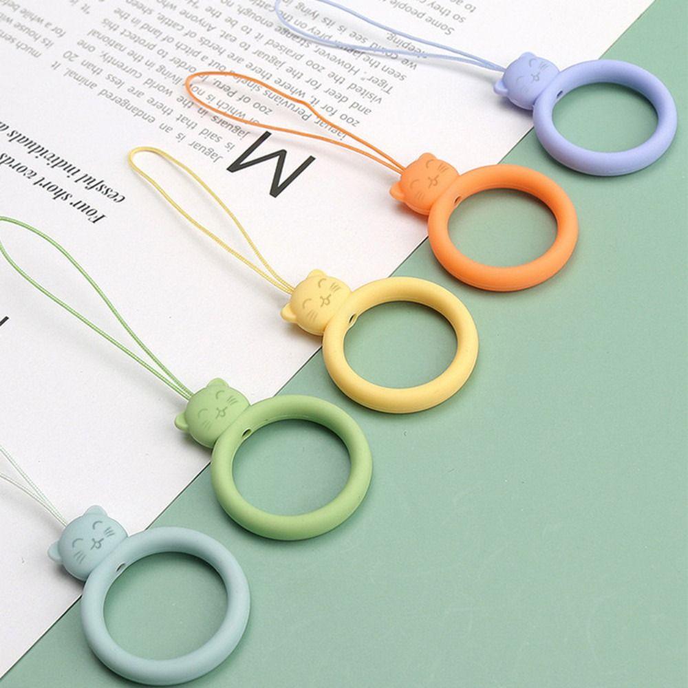 Cartoon Cat Lanyard Silicone Pendant Ring Anti-lost Phone Short Lanyard  Keychain Keys Cord