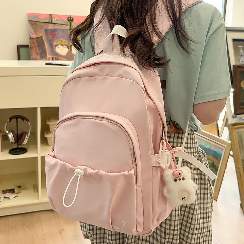 School Bag Large Capacity School Bag Women's New Backpack Lightweight Nylon Solid Color Middle School Student Backpack