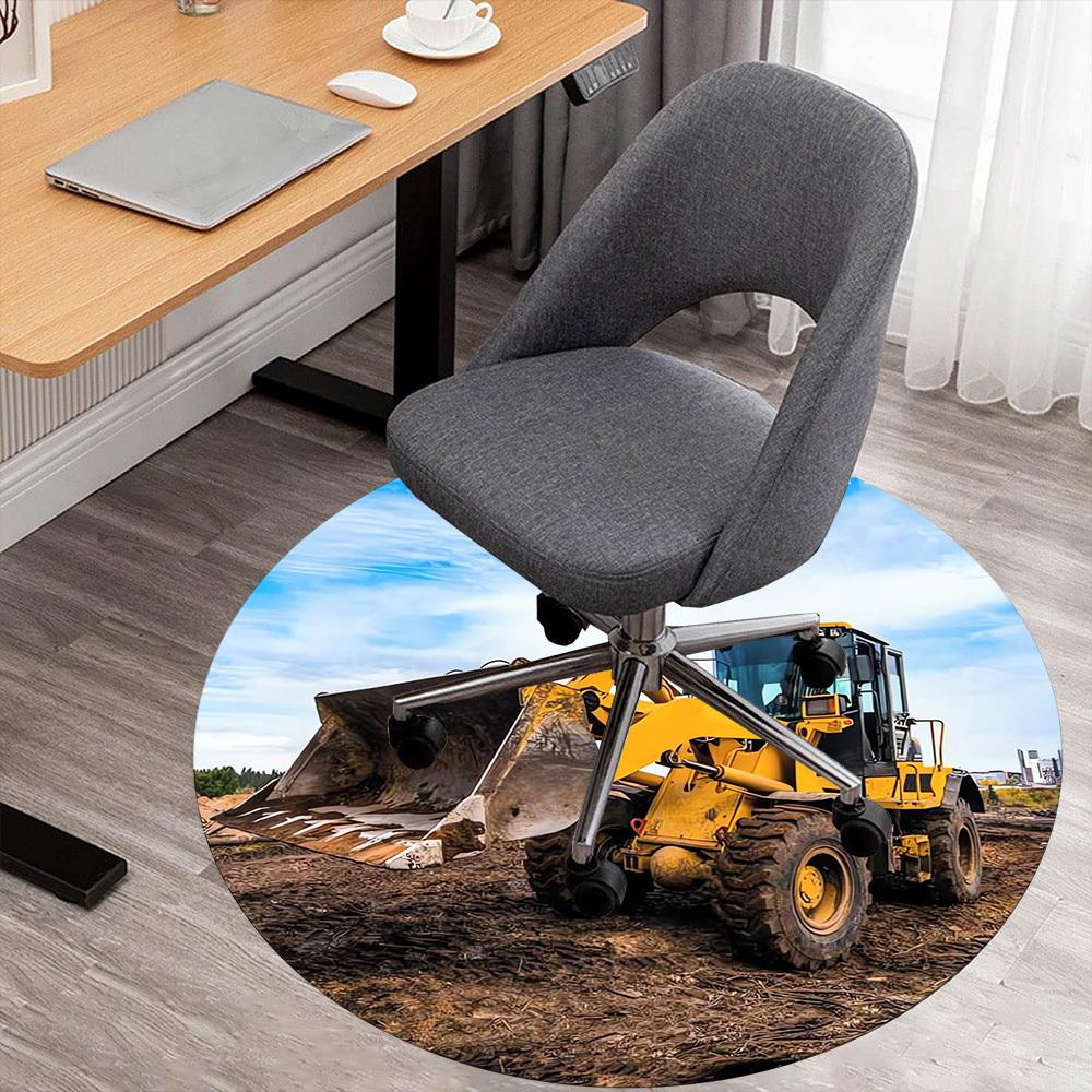 1pc bulldozer construction Round Chair mat Area Rug - Non-Slip, Floor Mat for Office, Bedroom, home decor Christmas Gift p0811265