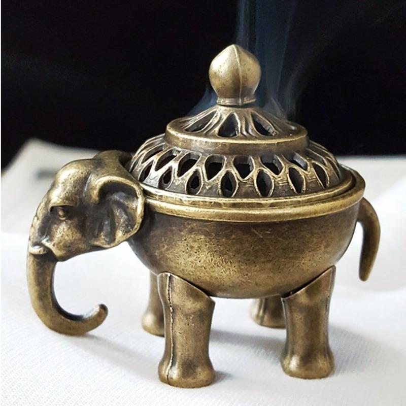 Animal Incense Burner, Elephant Incense Burner with Lid, Metal Incense Burner, Ash Collector, Home/Office Decor, Vintage Cone Incense Burner
