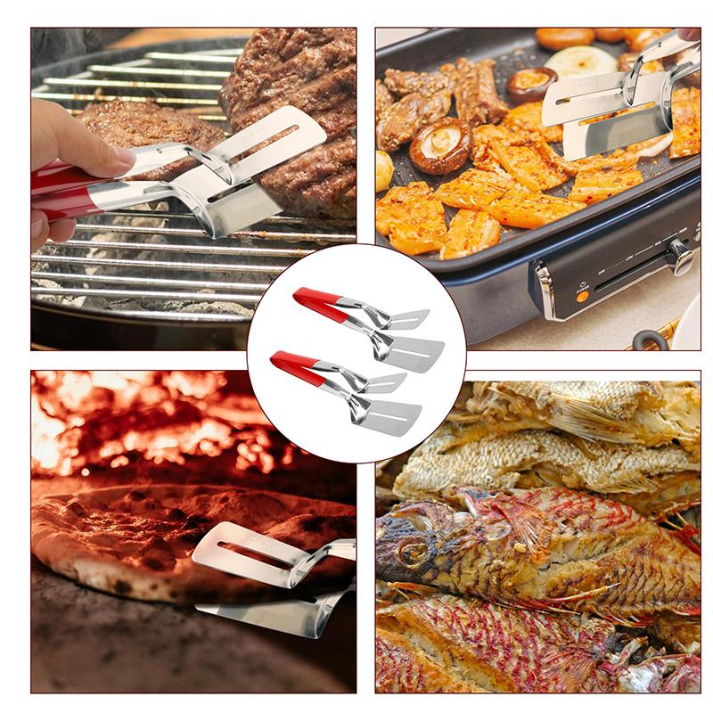 Stainless Steel Steak Clip Pancake Barbecue Spatula Clip BBQ Tongs Frying Fish Spatula Clip Bread Clip Household Kitchen Tools