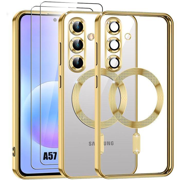 Case for Samsung Galaxy A57 5G, Transparent with Magnetic Ring - Gold - 2 Tempered Glasses