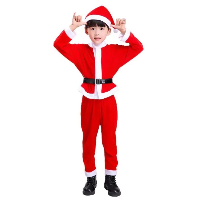 Warm Christmas Party Suit For Winter Kids, Coat, Pants, Hat And Shoe Covers, Santa Claus Role Play Suit For Boys And Girls, Chri