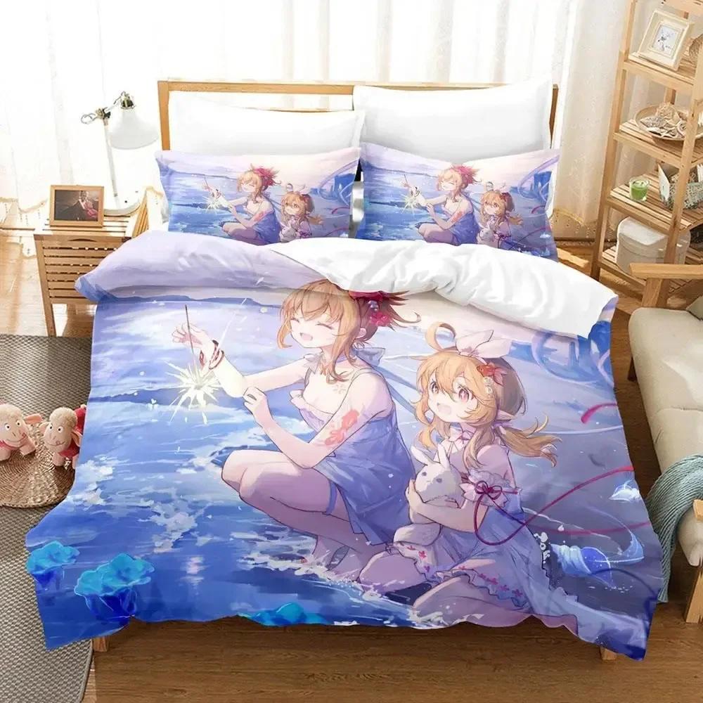 

Anime Genshin Impact Yoimiya King Size Bedding Set Duvet Cover Pillow Case Comforter Cover Bed Linens Home Textiles US Twin(172x218cm)
