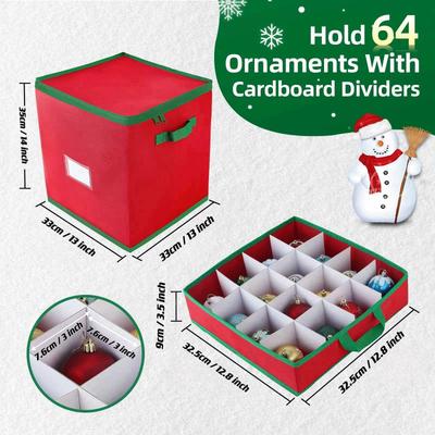 Faltbare Vierlagige, 64-Fächer Karton Weihnachtsbaumschmuck Aufbewahrungsbox mit Reißverschluss, Buntes Design