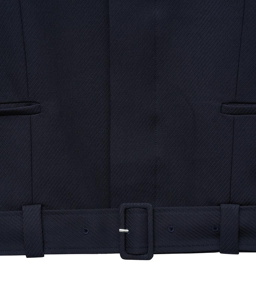 Noirer Lux Wool Belted Crop Jacket (Navy)