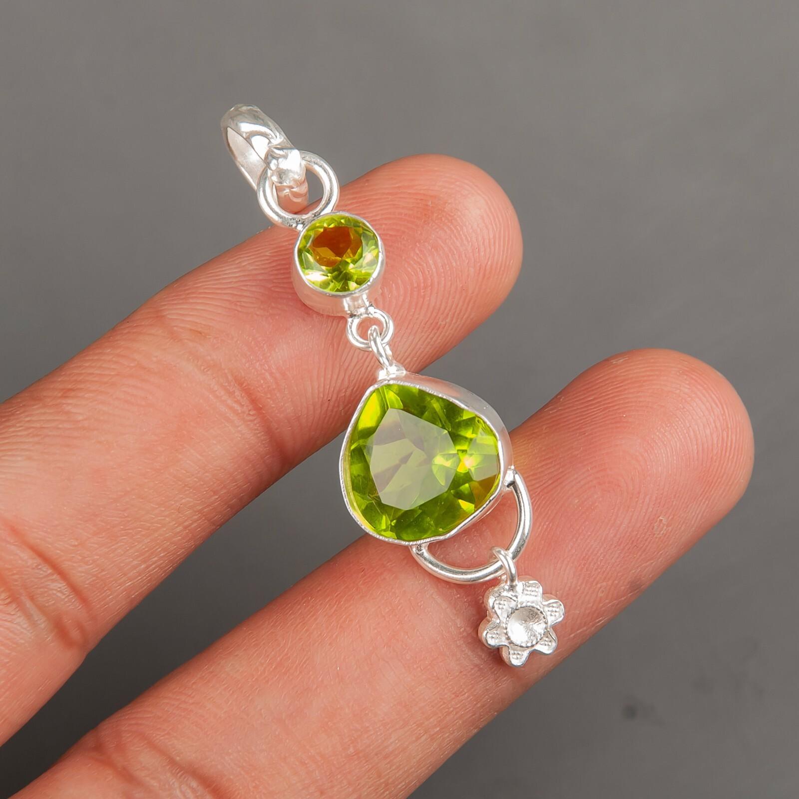 

Редкий драгоценный камень Перидот 925 Стерлинговое серебро Ручная работа Женское ювелирное изделие Подвеска 2,00 PP-5-1