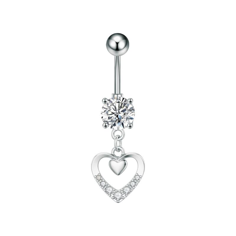 Fashion Simple Zircon Heart Belly Button Rings Stainless Steel Navel Piercing Barbell For Women Sexy Body Jewelry Beach Jewelry