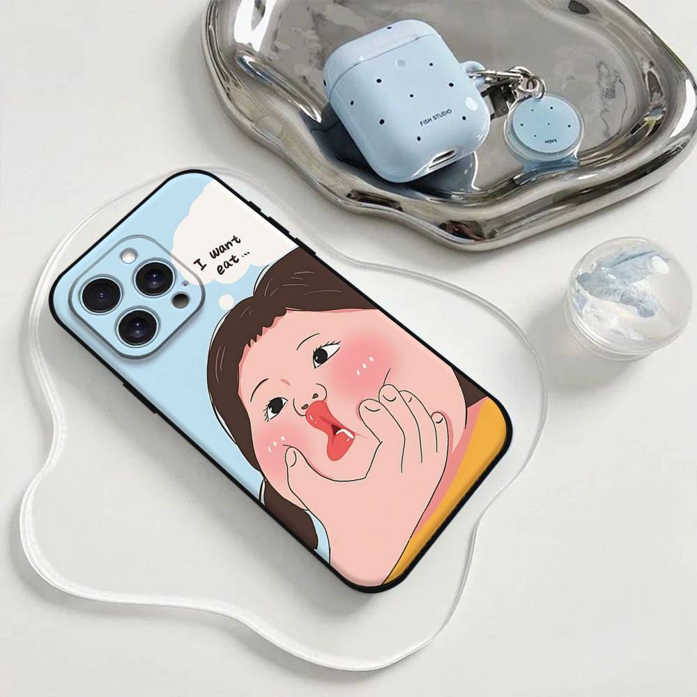 Cartoon Chubby Girl Phone Case Phone Case For Iphone 17 16 15 11 13 14 Pro Max X Xr Xs Max 12mini Black Shell Cover Case