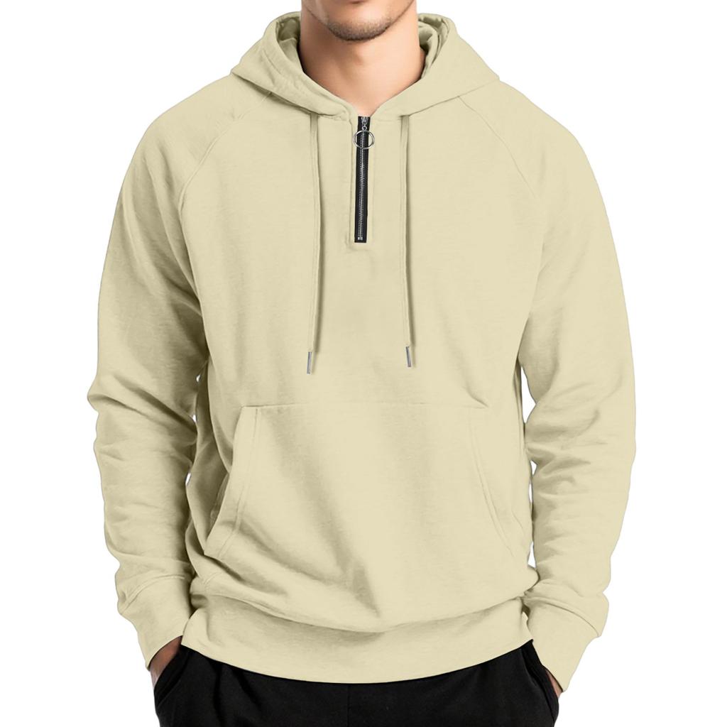 Felpa con cappuccio da uomo casual a maniche lunghe con pullover e zip 1/4