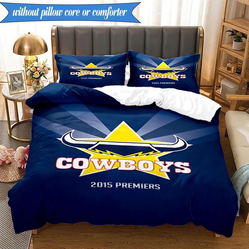 3PCS North Queensland Rugby Bedding Set 2D Printing (Includes 1 Duvet Cover + 2 Pillowcases Coreless), Bedroom decor,Fan gift