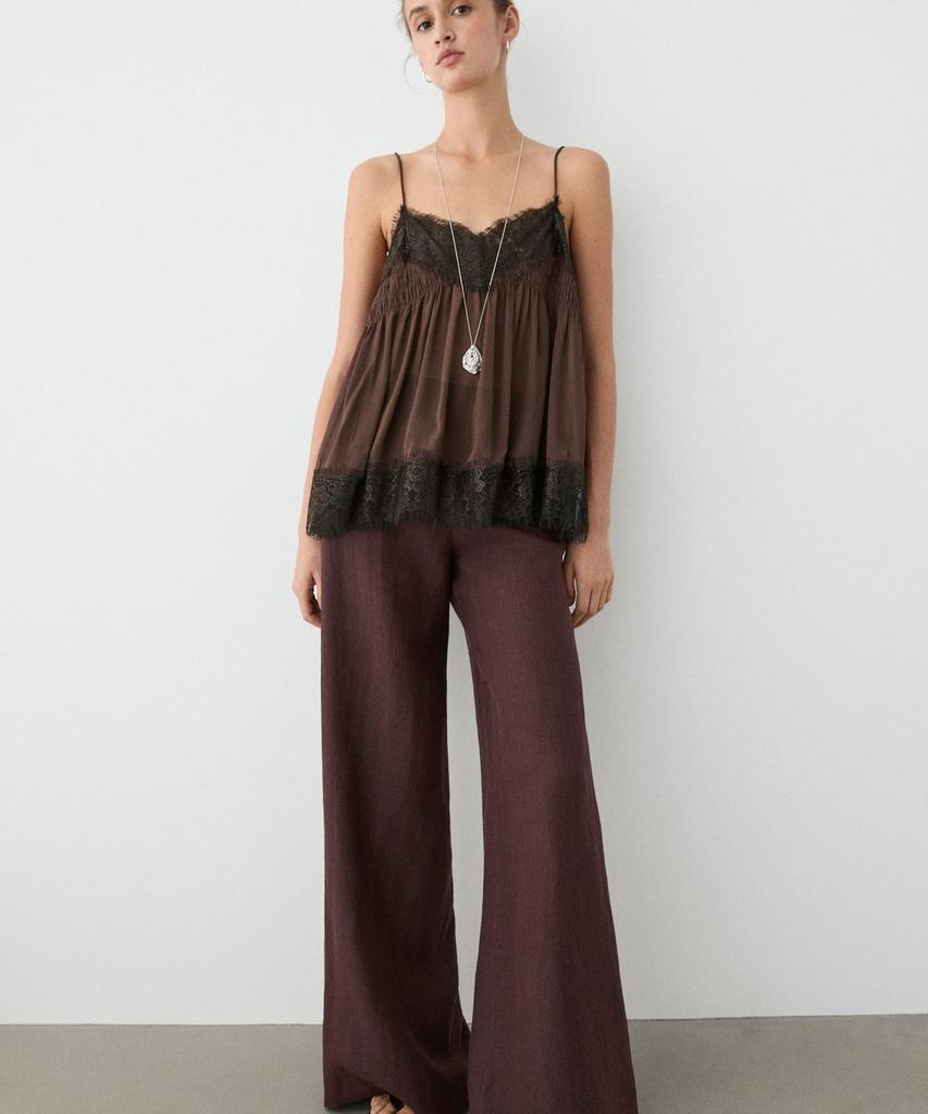 Masimodutti 100% Linen Mid-Rise Flare Pants