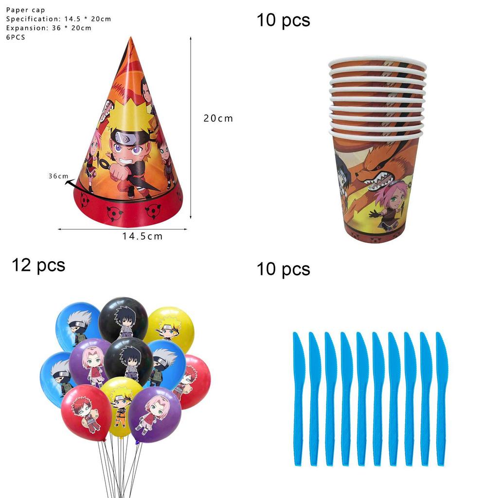 Naruto Ninja Birthday Party Decor Supplies Featuring Colorful Balloons And Plates