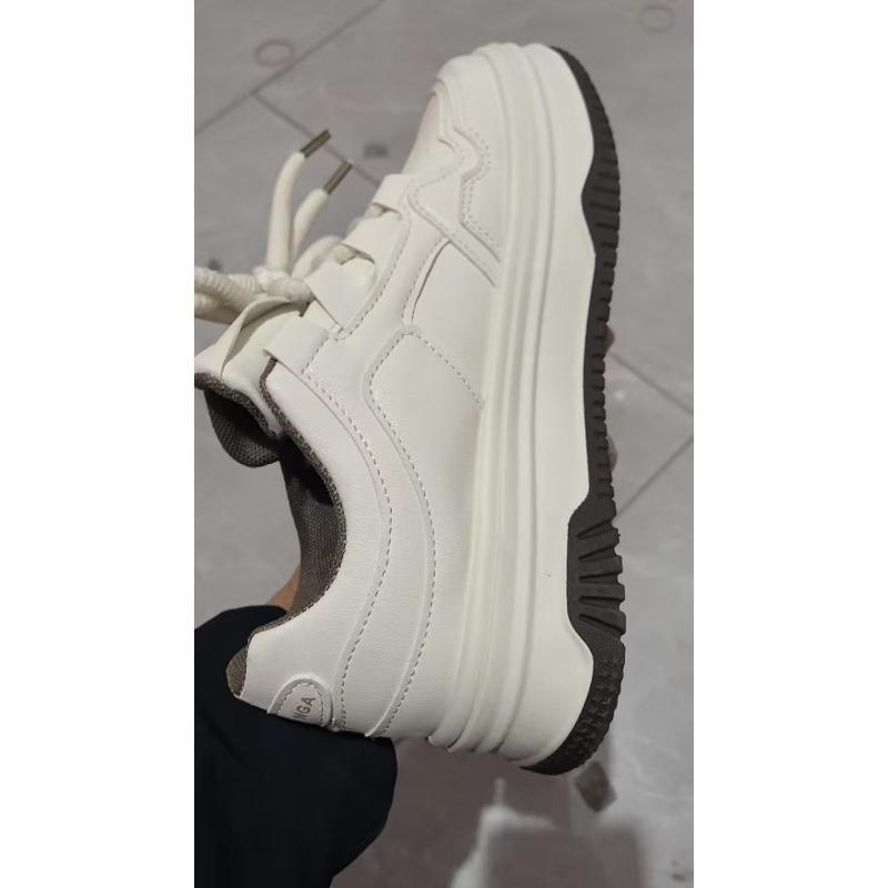 

thick-soled little white shoes women s spring new simple campus style heightening shoes round head student lace-up low-top board shoes 40 бежевый