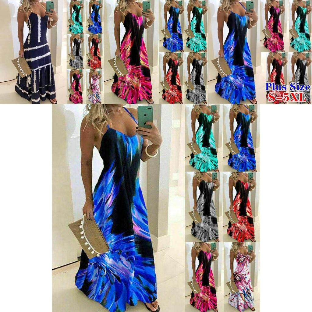 Elegant Women's Summer Strappy Floral Boho Kaftan Dress Perfect For Beach Days