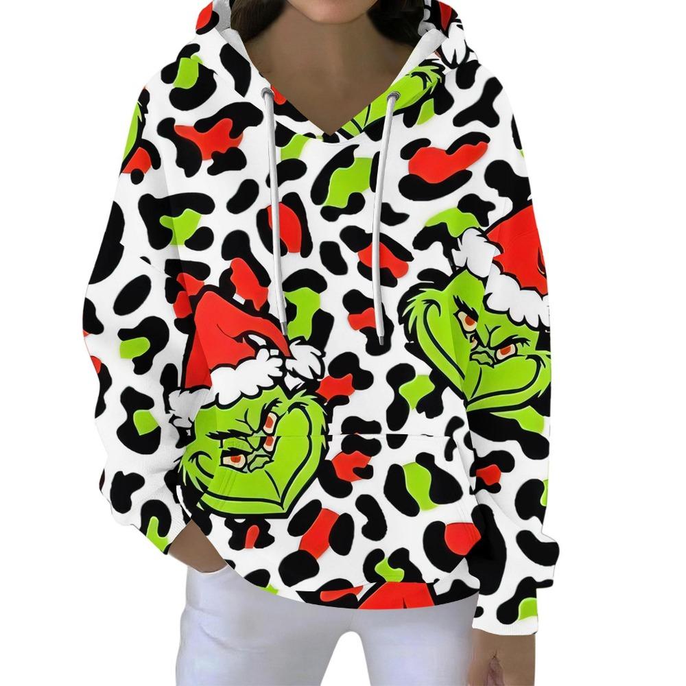 Fashion Men Women's Hoodies Christmas Green Fur Monster Print Pullover Cartoon Casual Sweatshirt Hoodies Long Sleeve Clothing