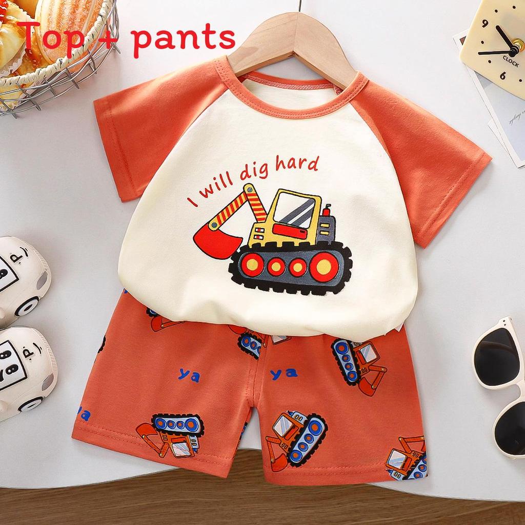 Kids Cartoon Cotton Short Sleeve Sets With Breathable Fabric For Summer Playwear