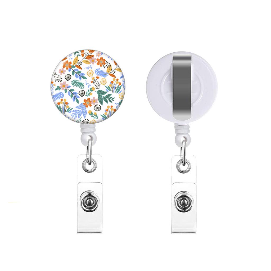 1pcs Staff Work Card Cover Holder Neck Strap Retractable Badge Reel Clip Floral Employee's ID Name Card Card Cover Case Lanyard