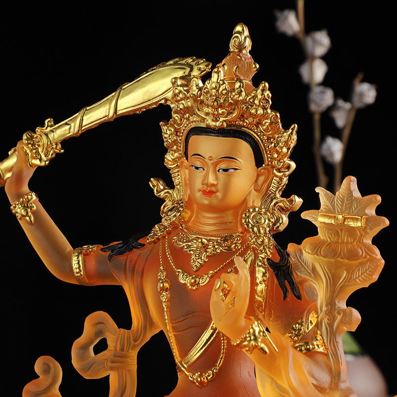Manjushri Bodhisattva Water Glaze Resin Statue for Home Altar or Living Room Décor