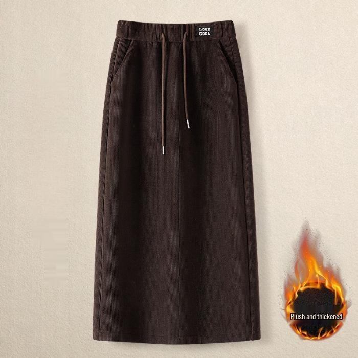 Japanese Plus Velvet Elastic Waist A-Line Skirt, Autumn/Winter