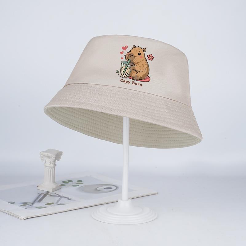 

Cute Capybara-Printed Milk Tea Fisherman S Hat For 2–6-Year-Olds: Trendy Cartoon-Style Kids Sun Hat—Perfect Gift For Girls