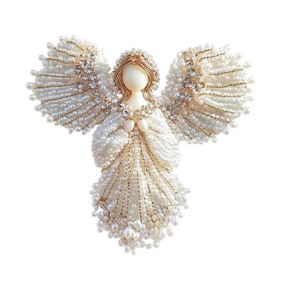 Faux Pearl Angel Brooch Handmade Brooch Pin Christmas Gift with Shiny Accents Elegant Accessory for Jacket Scarf Bag Festive Party Decor