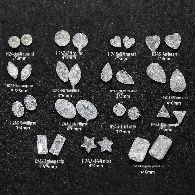 Multifaceted White Zircon Nail Ornaments - Super Shiny Marquise & Square Irregular Decorations