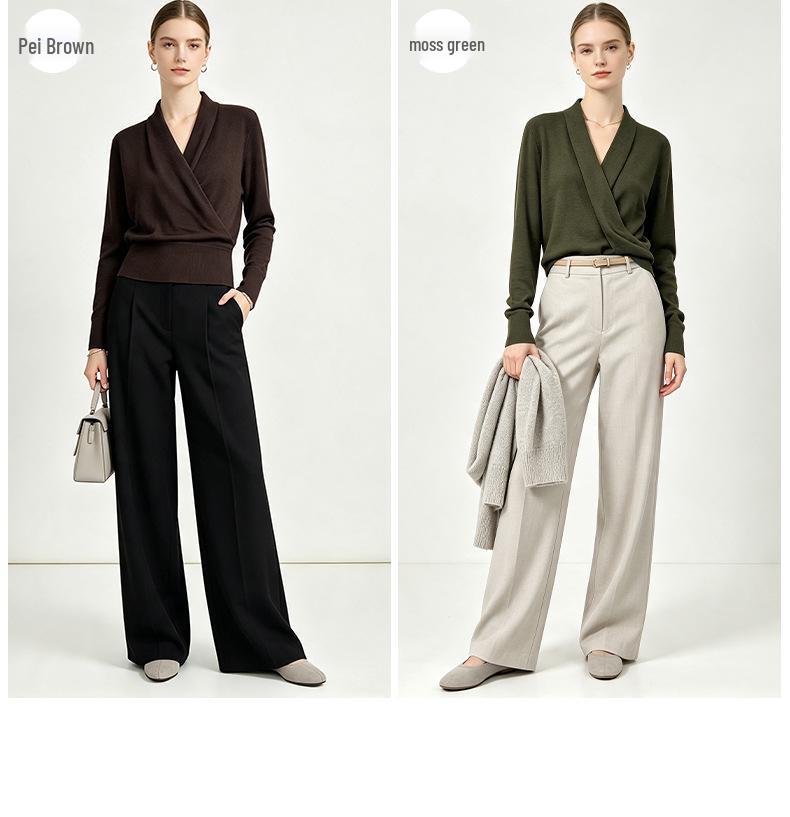Xin Ge Women's Wool-Blend V-Neck Sweater - Slimming Autumn Knit