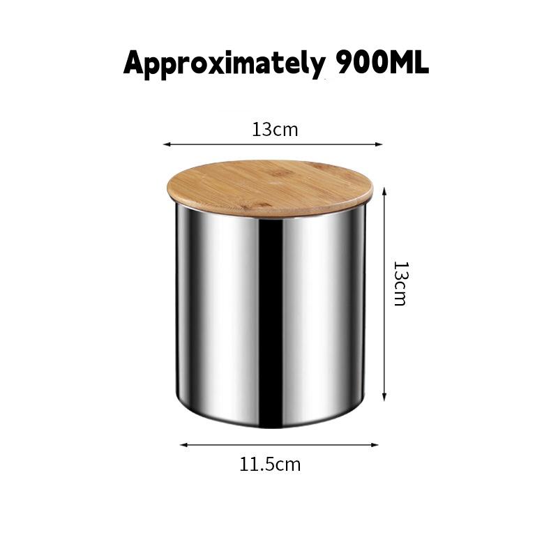 304 Stainless Steel Sealed Jar,Candy Jar,Grain Coffee Beans Storage Jar,Kitchen Snack Food Jar,Bamboo Wood Lid Sealed Tank