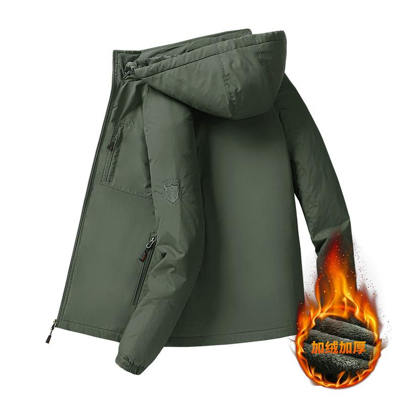 Autumn and winter outdoor casual jackets, men's plus-size jackets, young and middle-aged fleece thickened hooded jackets, trendy cotton clothes