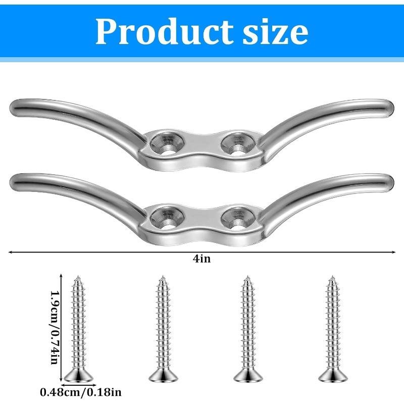 2 Pcs Marine Hardware Rope Cleat, 4 Inch Stainless Steel Dock Cleats Heavy Duty Rope Cleat Marine Stainless Deck Boat Cleats with Mounting