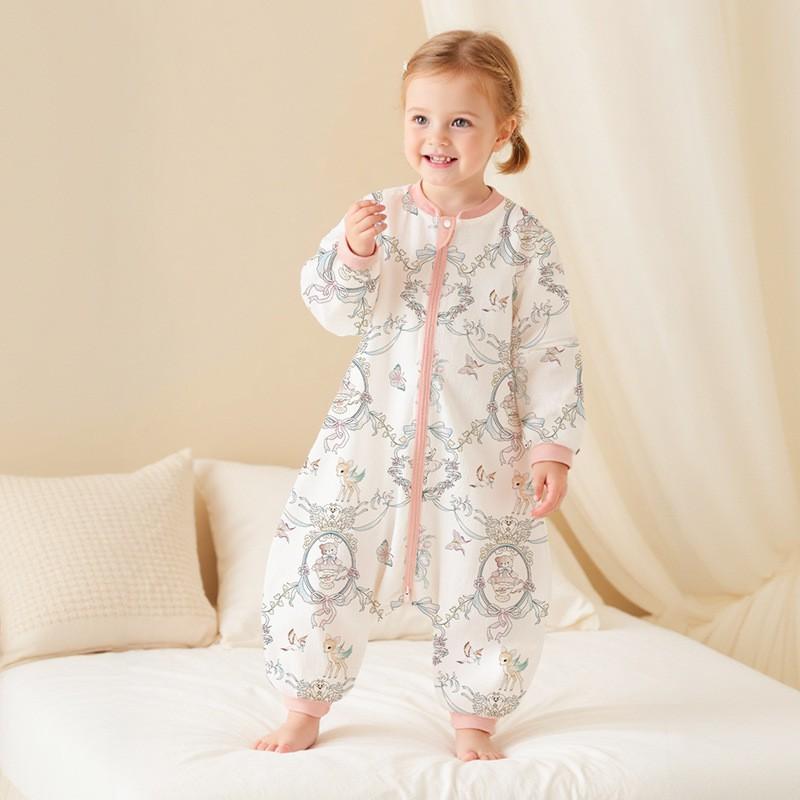 Cotton Toddler Sleepsuit With Zipper Leg Separation Anti-Bacterial A-Class Cartoon Print Winter
