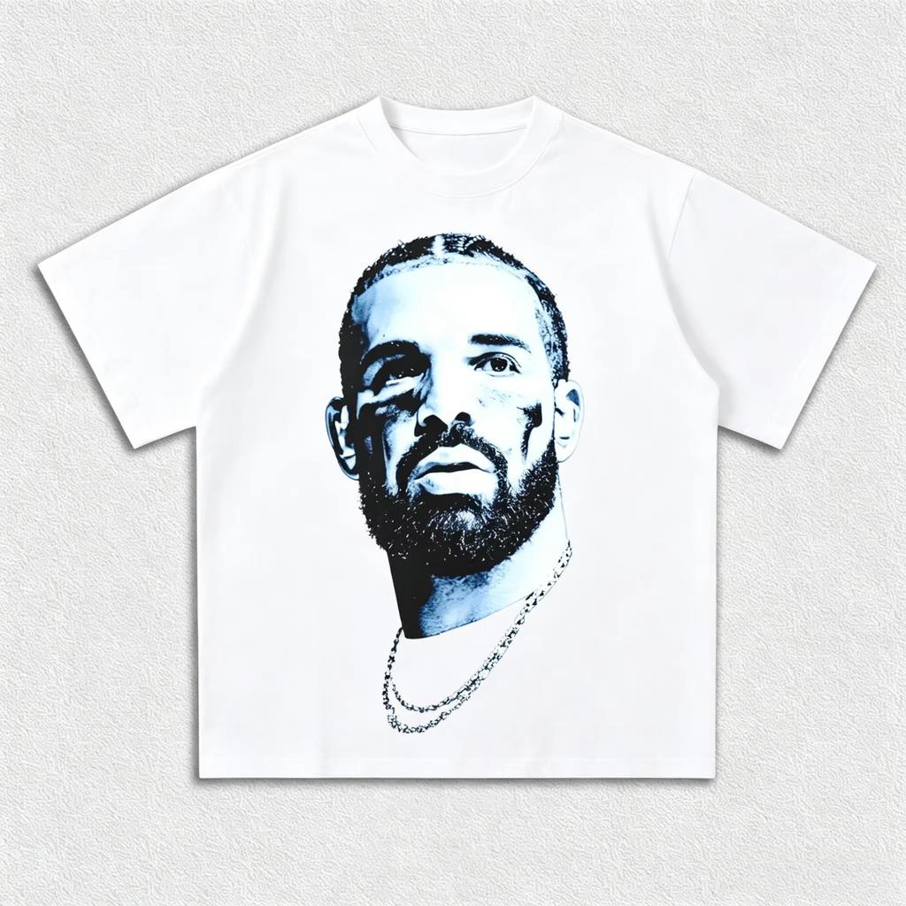 Drake Portrait Print T-Shirt, Unisex Casual Streetwear Short Sleeve Tee for Hip-Hop Rap Fans T-shirts