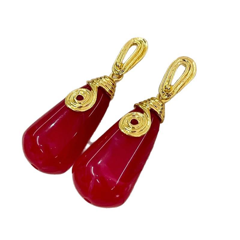 Vintage Różowe Żywiczne Kolczyki Krople Wody: Eleganckie, Retro, Długie Kolczyki Sztyfty