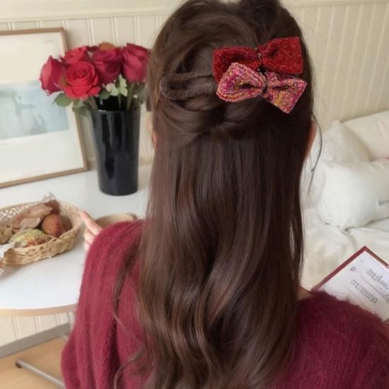 Girl Hairpin Double Bowknot Decor Soft Felt Autumn Winter Hair Clip Large Size Back Head Hair Pin Hair Accessories
