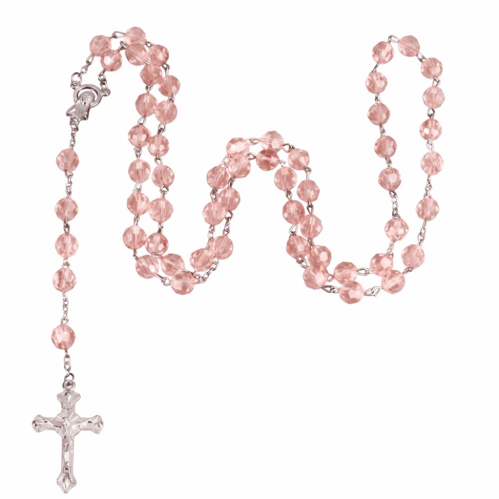 8mm Beads Cross Pendant Necklace Catholic Rosary Crucifix Pendant Chain Rosary Necklace Gift Idea
