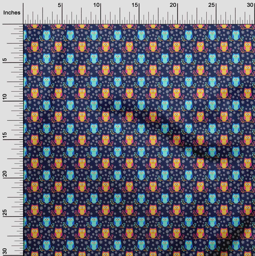 oneOone Georgette Viscose Dark Blue Fabric Owl Quilting Supplies Print Sewing Fabric By The Yard 42 Inch